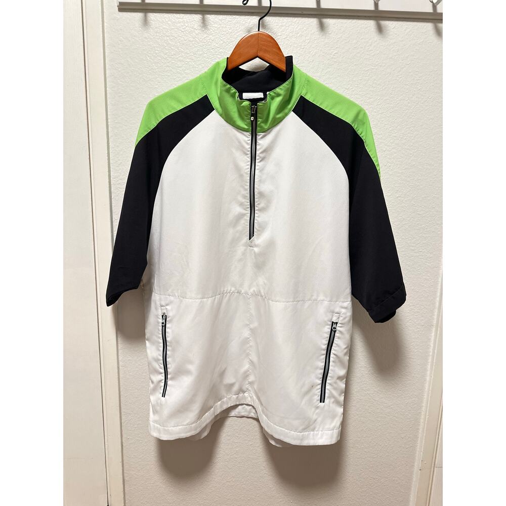 FootJoy Jacket Mens Large Short Sleeve 1/4 Zip Pullover White Black Green